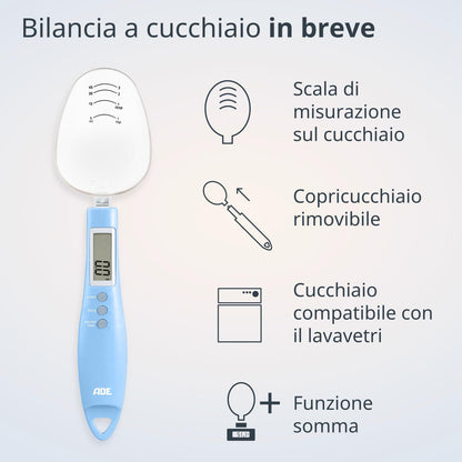 ADE Digital Precision Spoon Scale | Electronic Measuring Spoon Scale for Accurate Weighing and Dosing | 0.01g Accuracy | Also for Liquids | with LCD Display | Blue
