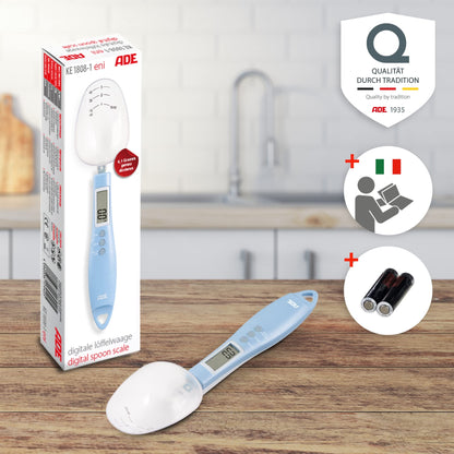 ADE Digital Precision Spoon Scale | Electronic Measuring Spoon Scale for Accurate Weighing and Dosing | 0.01g Accuracy | Also for Liquids | with LCD Display | Blue