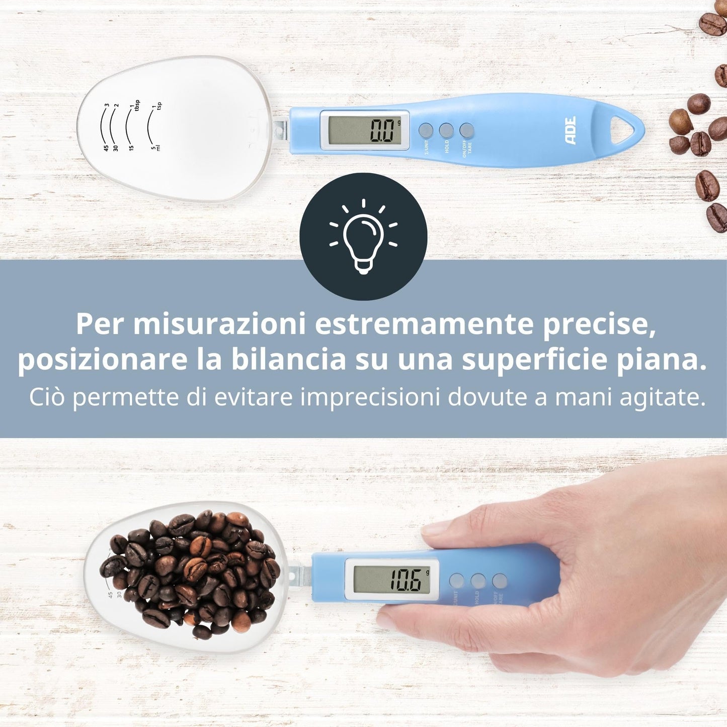 ADE Digital Precision Spoon Scale | Electronic Measuring Spoon Scale for Accurate Weighing and Dosing | 0.01g Accuracy | Also for Liquids | with LCD Display | Blue