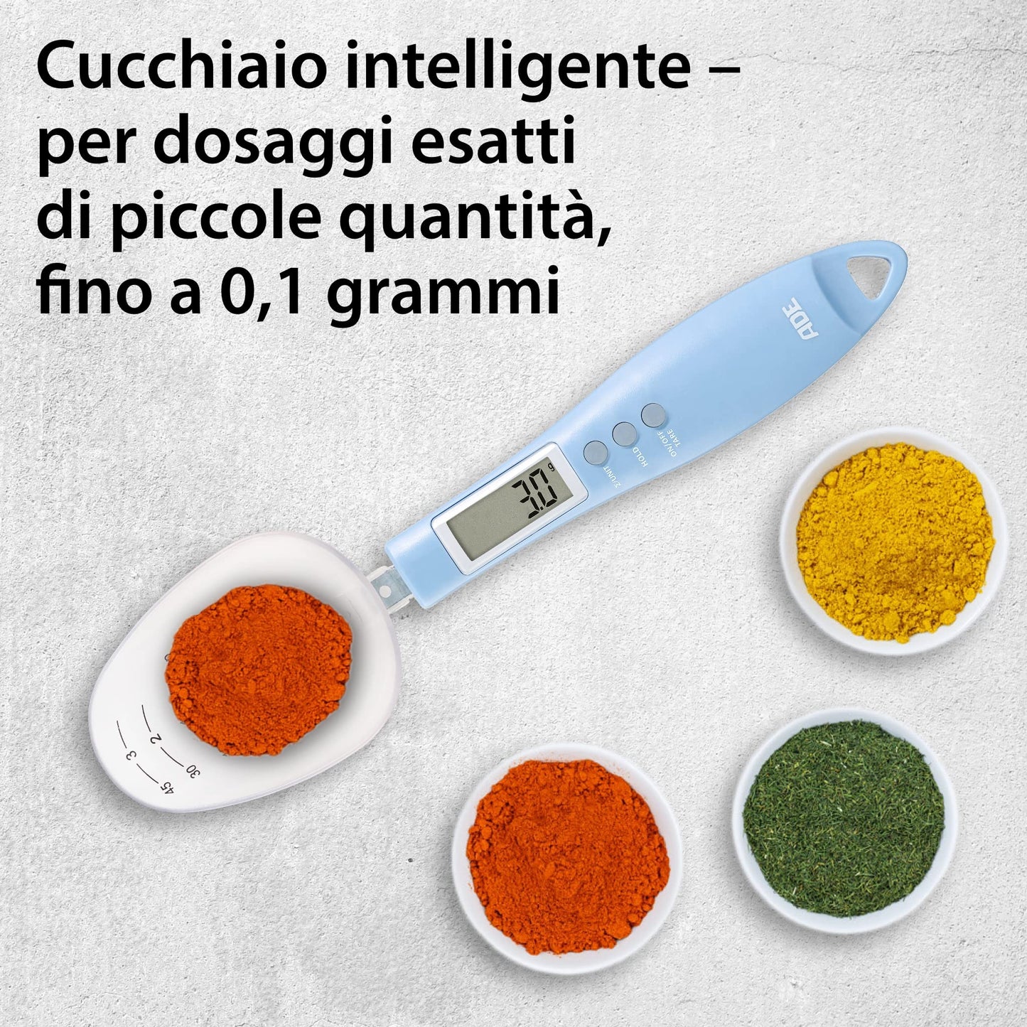 ADE Digital Precision Spoon Scale | Electronic Measuring Spoon Scale for Accurate Weighing and Dosing | 0.01g Accuracy | Also for Liquids | with LCD Display | Blue
