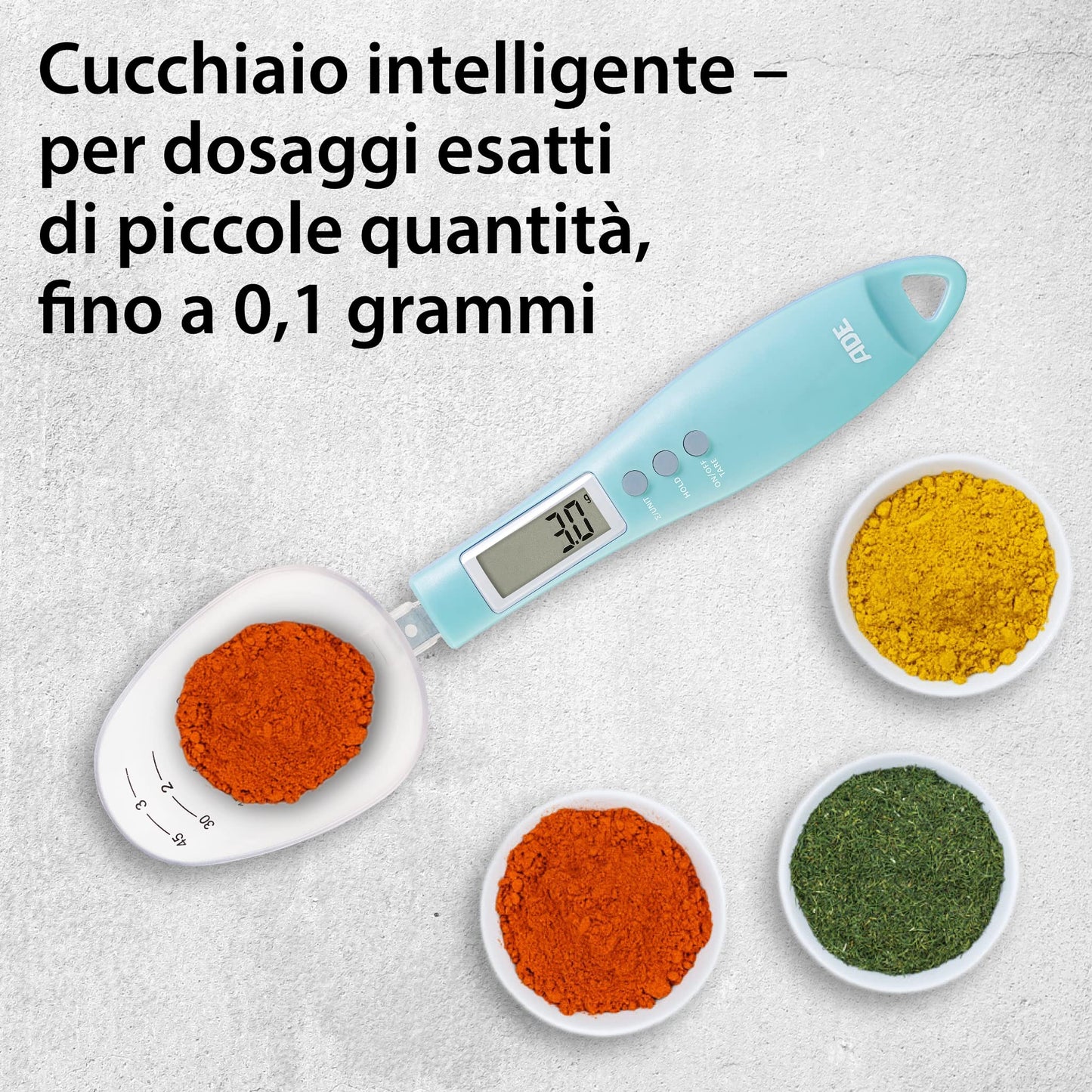 ADE Digital Precision Spoon Scale | Electronic Measuring Spoon Scale for Accurate Weighing and Dosing | 0.01g Accuracy | Also for Liquids | with LCD Display | Blue