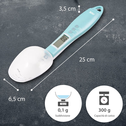 ADE Digital Precision Spoon Scale | Electronic Measuring Spoon Scale for Accurate Weighing and Dosing | 0.01g Accuracy | Also for Liquids | with LCD Display | Blue